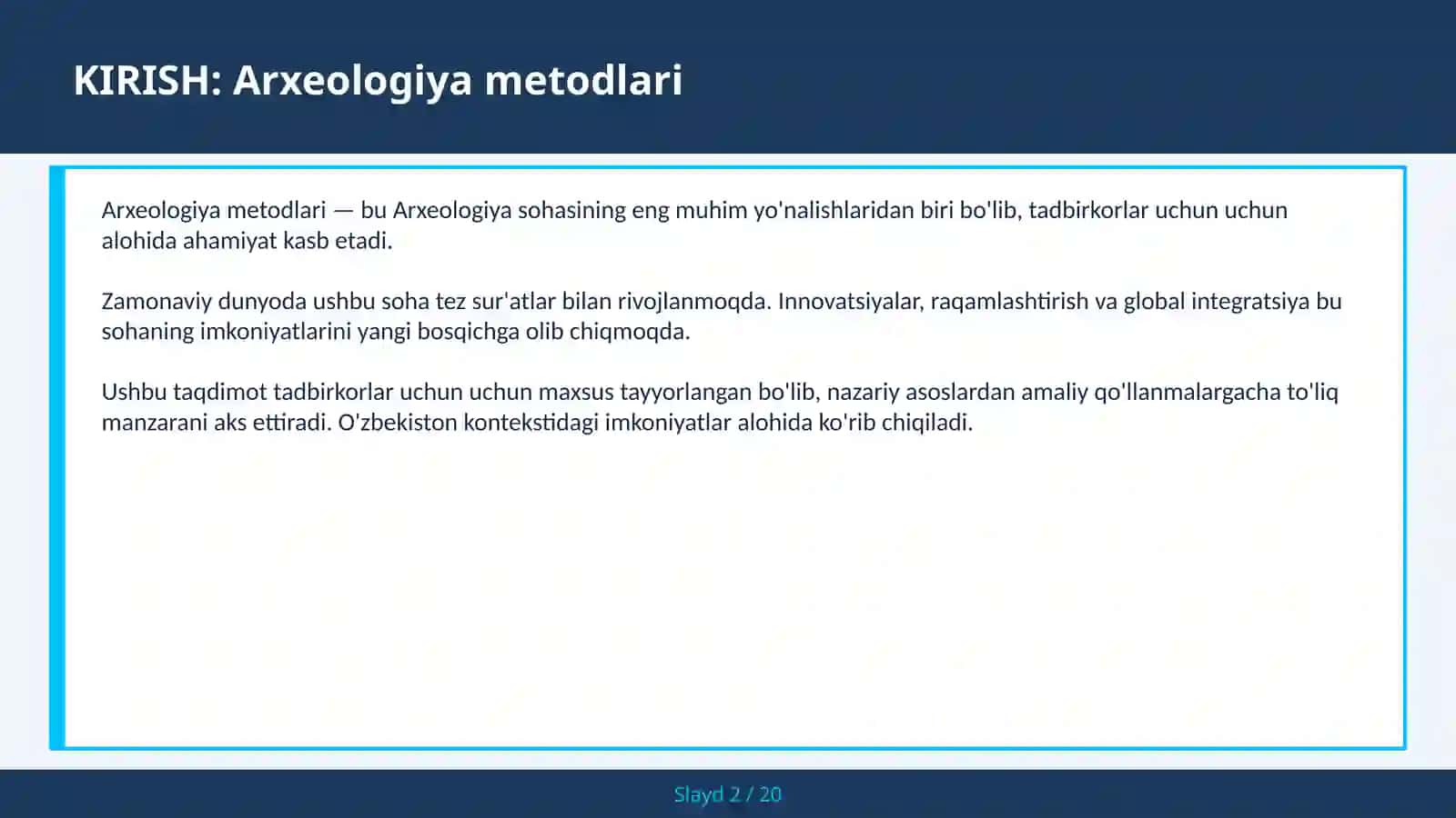 ARXEOLOGIYA METODLARI 2