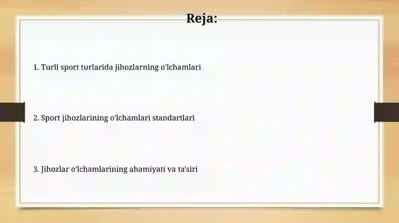 Sport inshoatlari jihozlari o'lchamlari 2