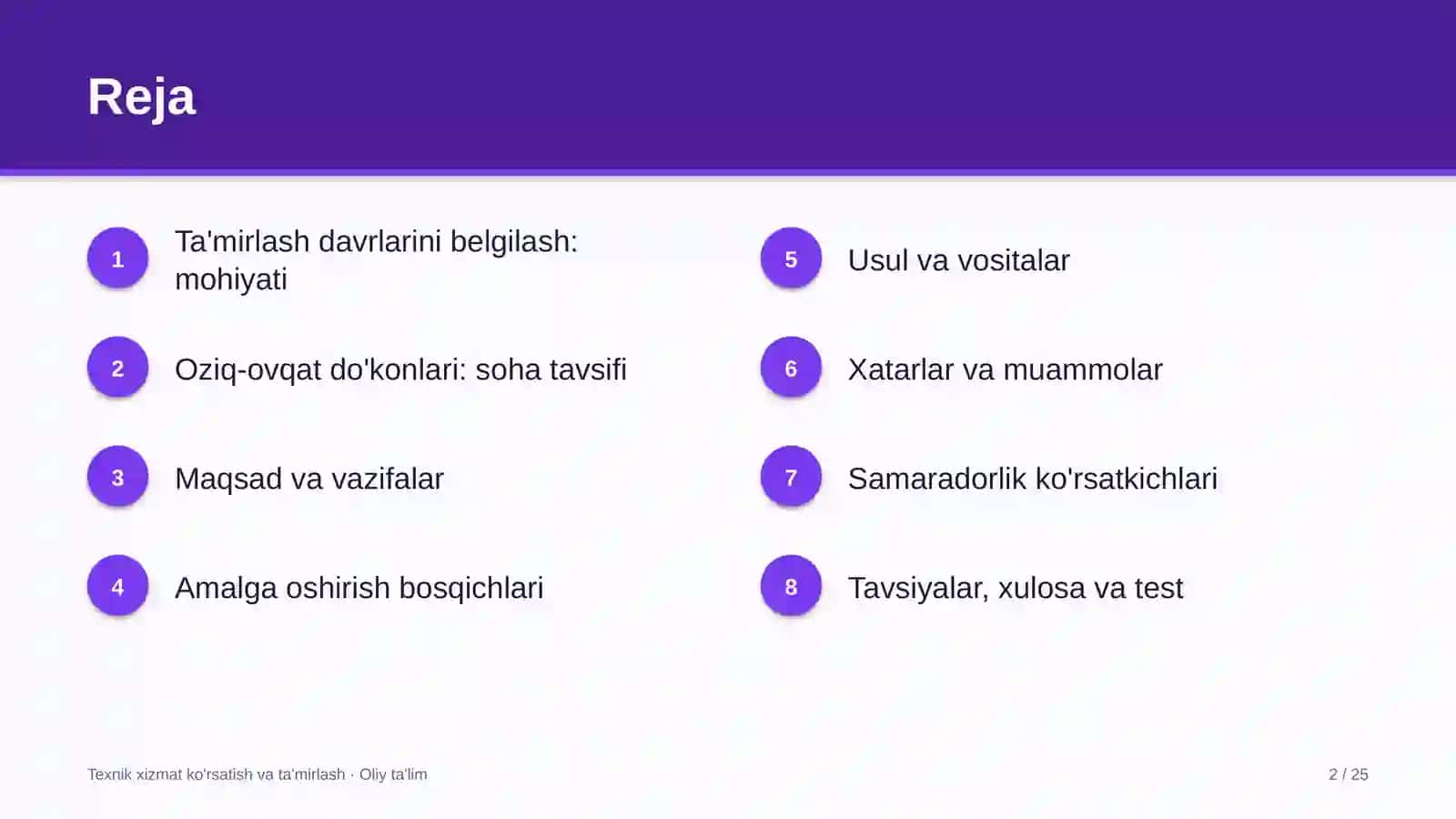oziq ovqat do'konlarida uskunalarni ta'mirlash davrlarini belgilash 6685 2