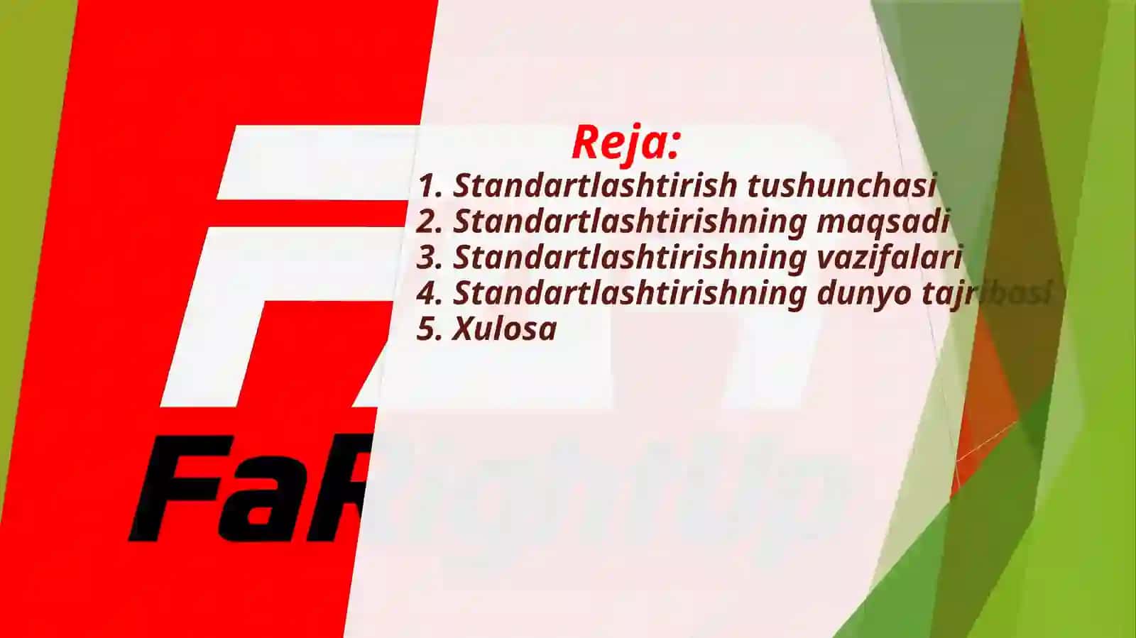 Ma’ruza Standartlashtirish asoslari 2