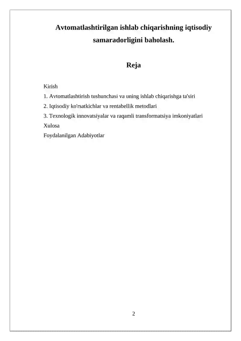 Avtomatlashtirilgan ishlab chiqarishning iqtisodiy samaradorligini baholash 2