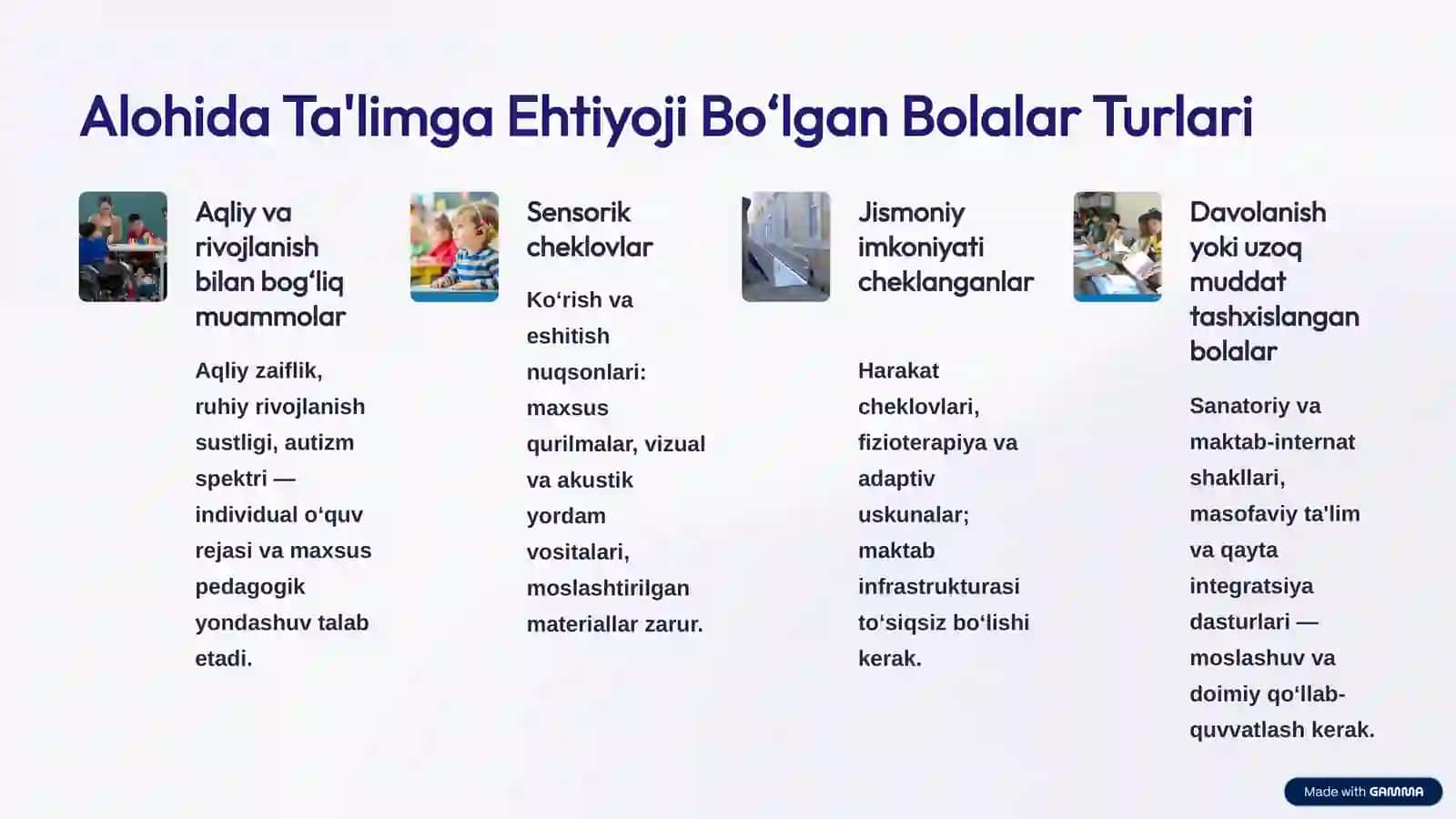 Alohida Ta'limga Ehtiyoji Bo‘lgan Bolalar Turlari va Ularni Inklyuziv Jalb Etish 2