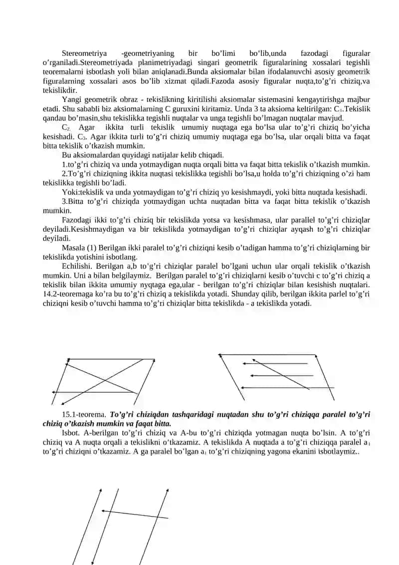 Stereometriya aksiomalari va uning sodda natijalari 2