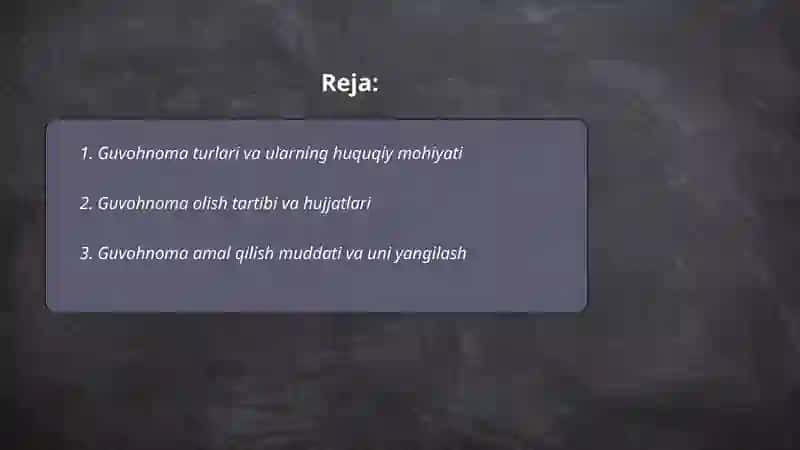 Tashkiliy hujjatlar (guvohnoma, yoʻriqnoma, nizom-ustav shartnoma) 2