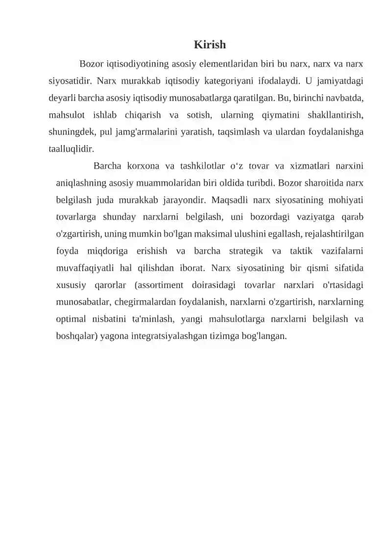 Narx turlari va ularning "xisobot" mazmuni 2