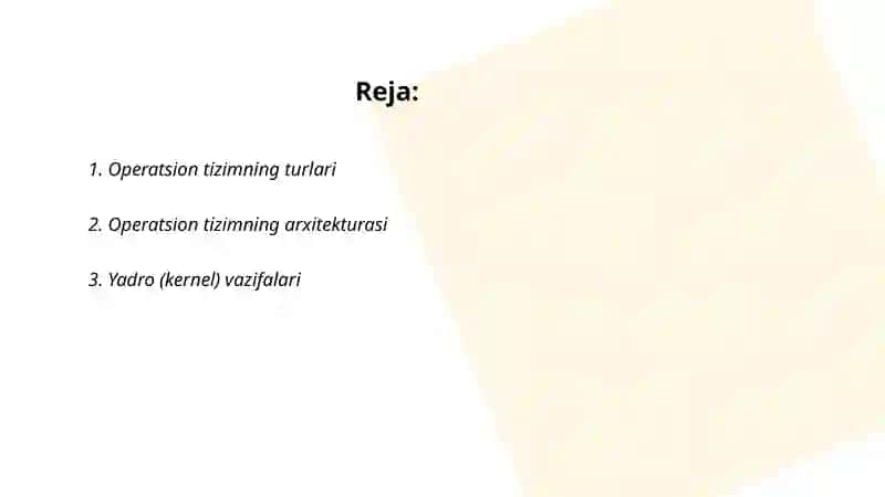 Operatsion tizimning asosiy vazifalar qanday 2