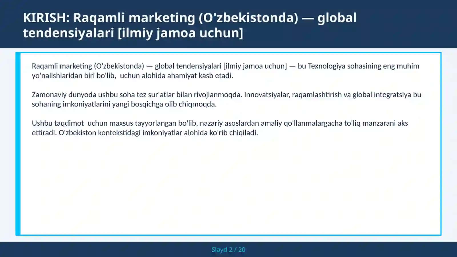 Raqamli marketing (O'zbekistonda) — global tendensiyalari [ilmiy jamoa uchun] 2