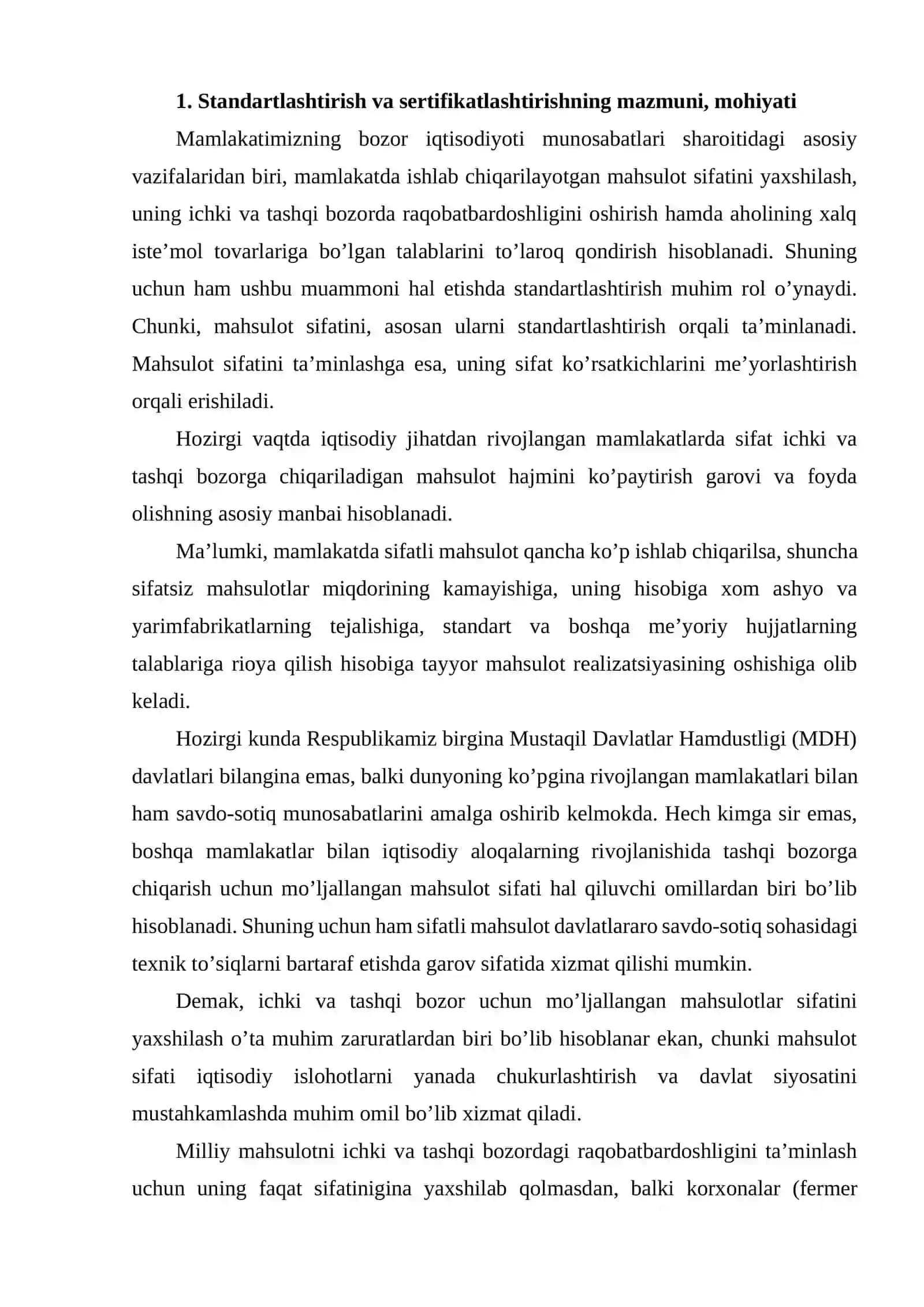 Standartlashtirish va sertifikatlashtirishning O'zbekistonda tashkillashtirilishi 2