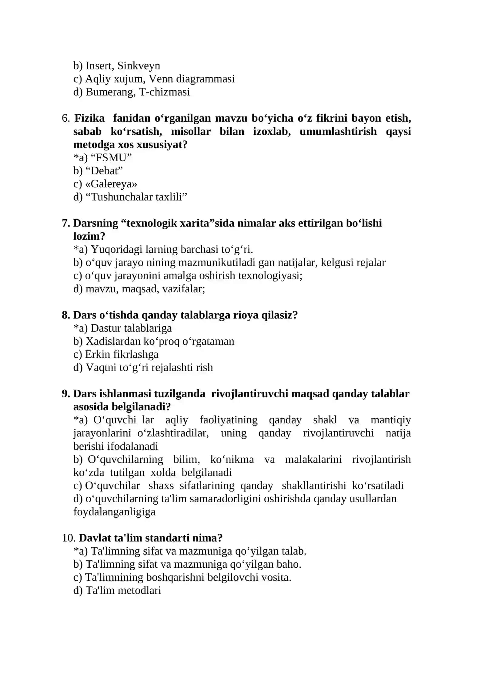 Fizika fani o‘qituvchilari uchun mutaxassislik blokidan testlar 2