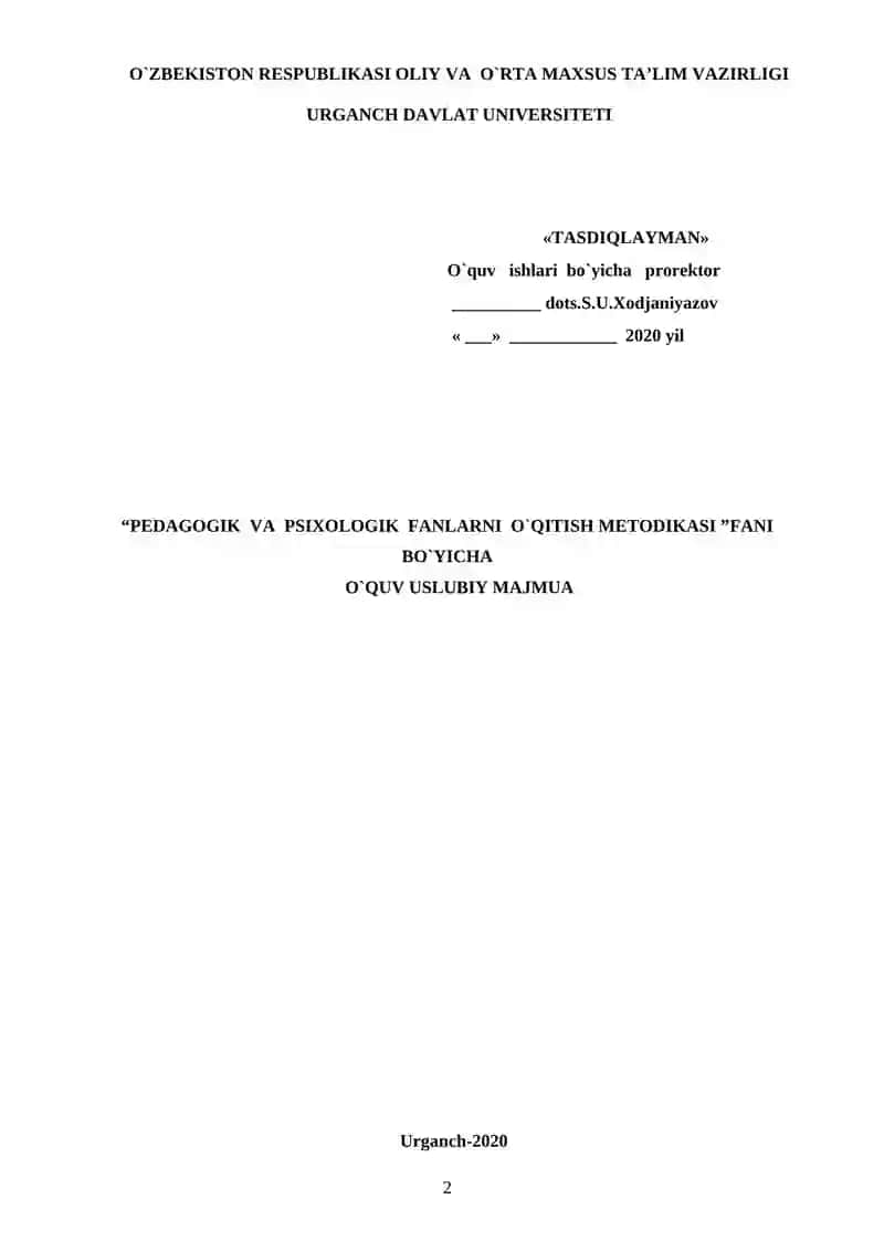 "Pedagogik va psixologik fanlarni o`qitish metodikasi" 2
