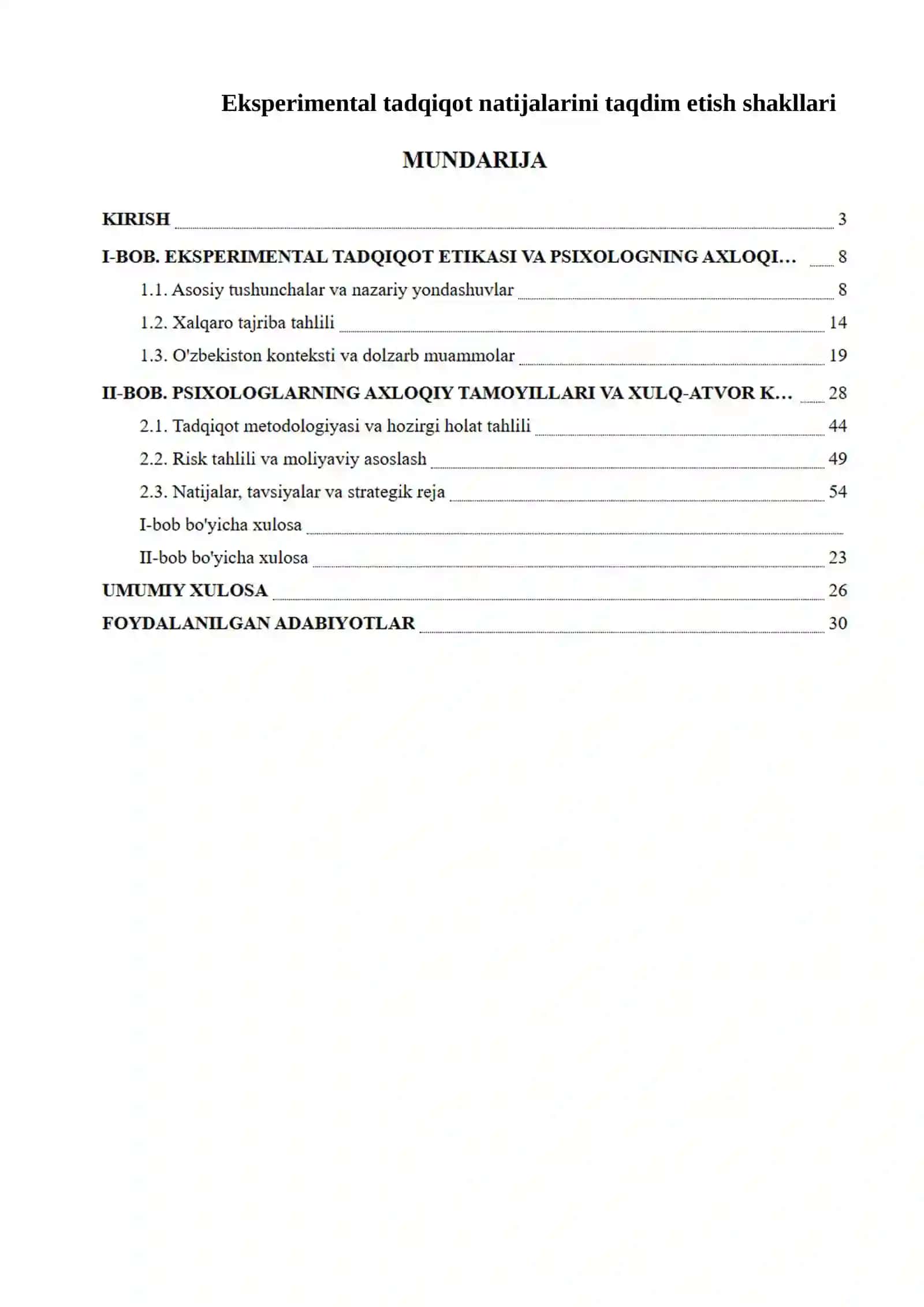 Eksperimental tadqiqot natijalarini taqdim etish shakllari 2