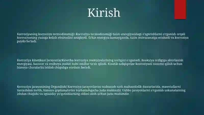 Korroziya Jarayonlarining Termodinamigi Va Kinetikasini Òrganish 2