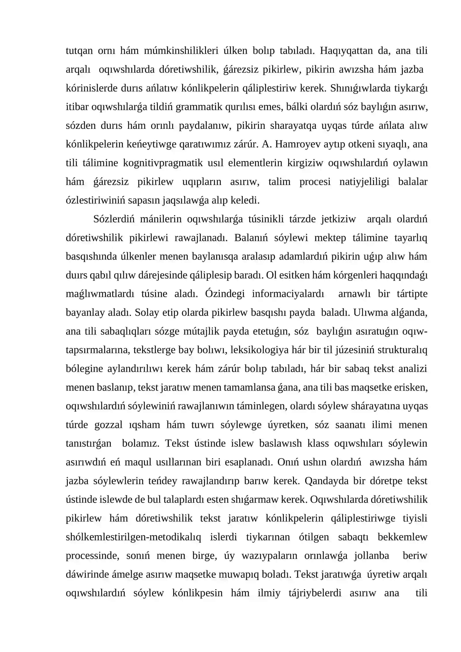 Baslawısh tálimde tekst ústinde islewdiń maqset hám wazıypaları, ámeliy áhmiyeti 2