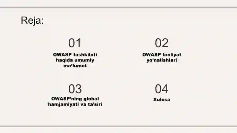 OWASP tashkilot va uning faoliyat turi 2