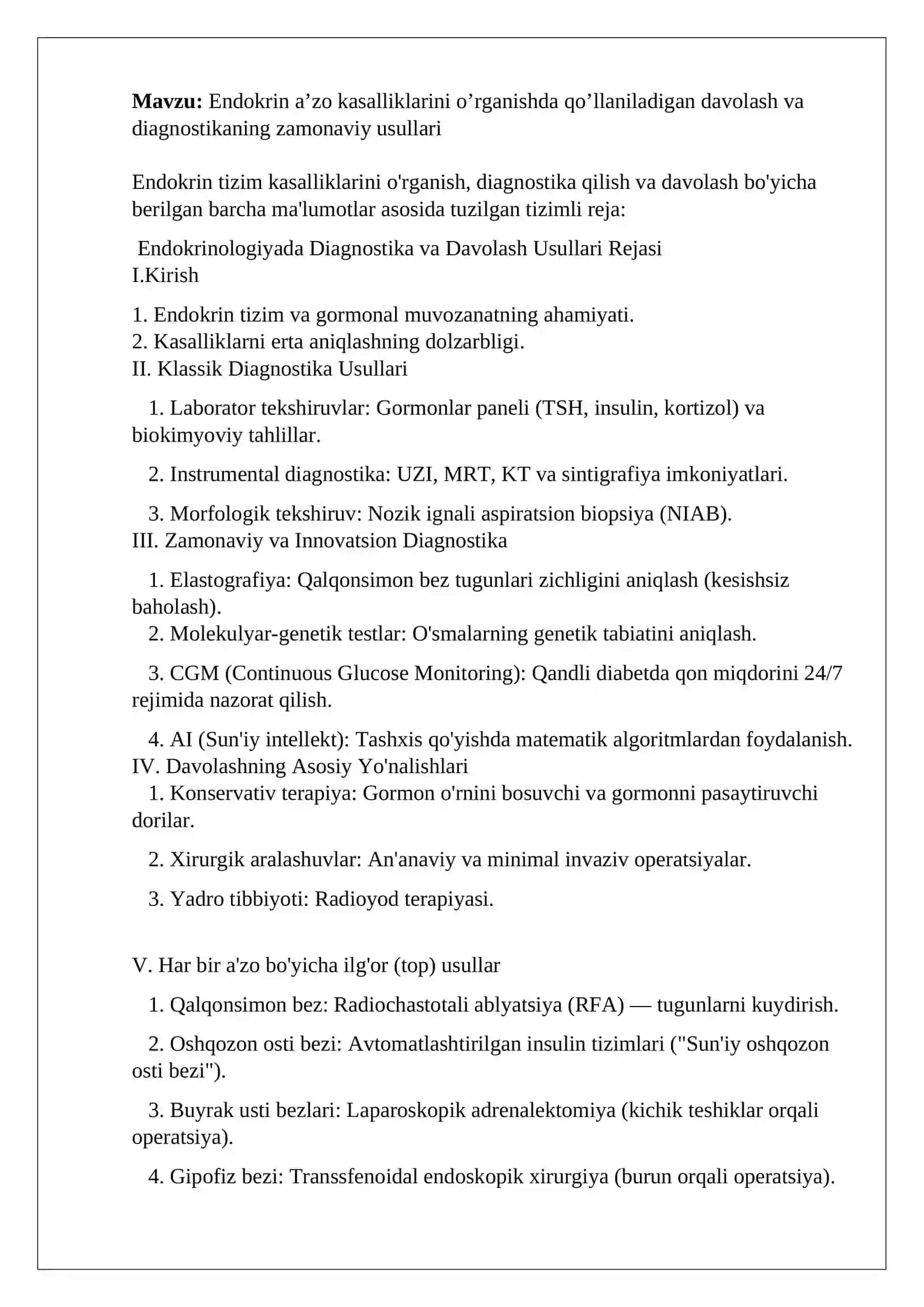 Endokrin a’zo kasalliklarini o'rganishda qo'llaniladigan davolash va diagnostikaning zamonaviy usullari 2