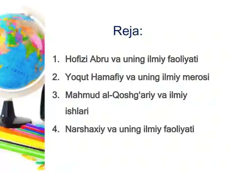 Hofizi Abru, Yoqut Hamafiy, Qoshg'ariy, Narshaxiy ilmiy faloiyatlari hamda kartografiya rivojiga qo'shgan hissasi 2