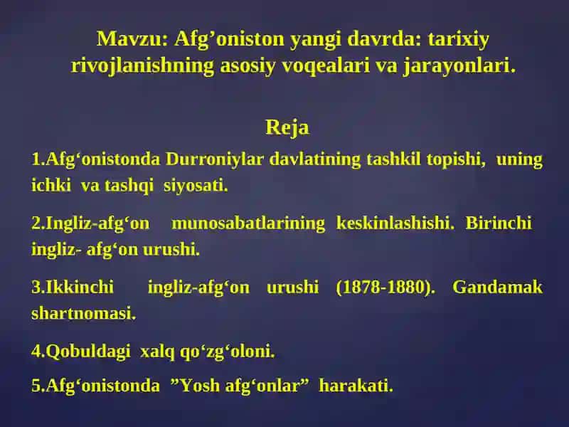 AFG’ONISTON YANGI DAVRDA: TARIXIY RIVOJLANISHNING ASOSIY VOQEALARI VA JARAYONLARI 2