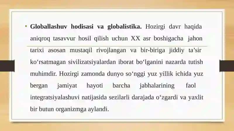 Globallashuv globalistika va barqaror taraqqiyotning ustuvor yo'nalishlari 2