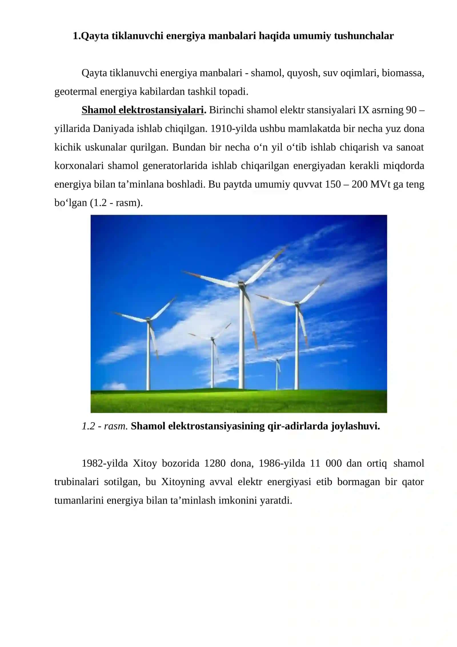 Energiya samaradorlikni oshirishda qayta tiklanuvchi manbalardan foydalanish 2