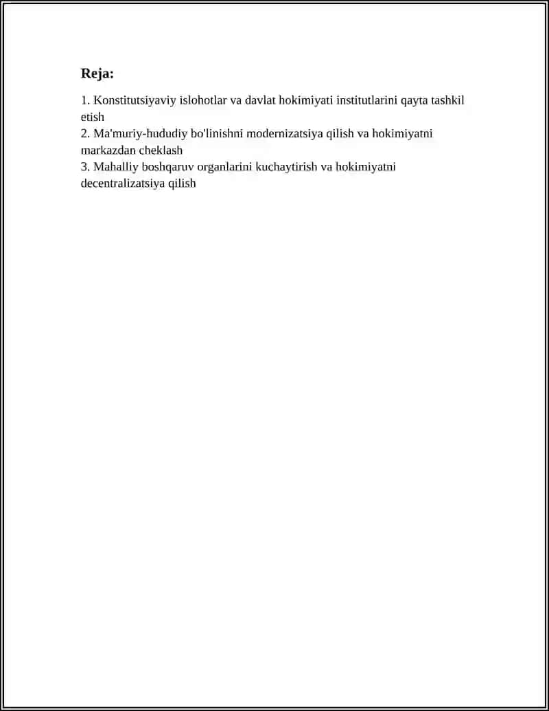 MUSTAQILLIK YILLARIDA DAVLAT BOSHQARUVI TIZIMIDA AMALGA OSHIRILGAN ISLOHOTLAR 2