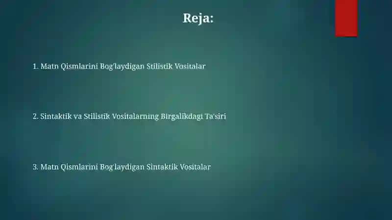 Matn Qismlarini Bog'laydigan Stilistik Vositalar 2