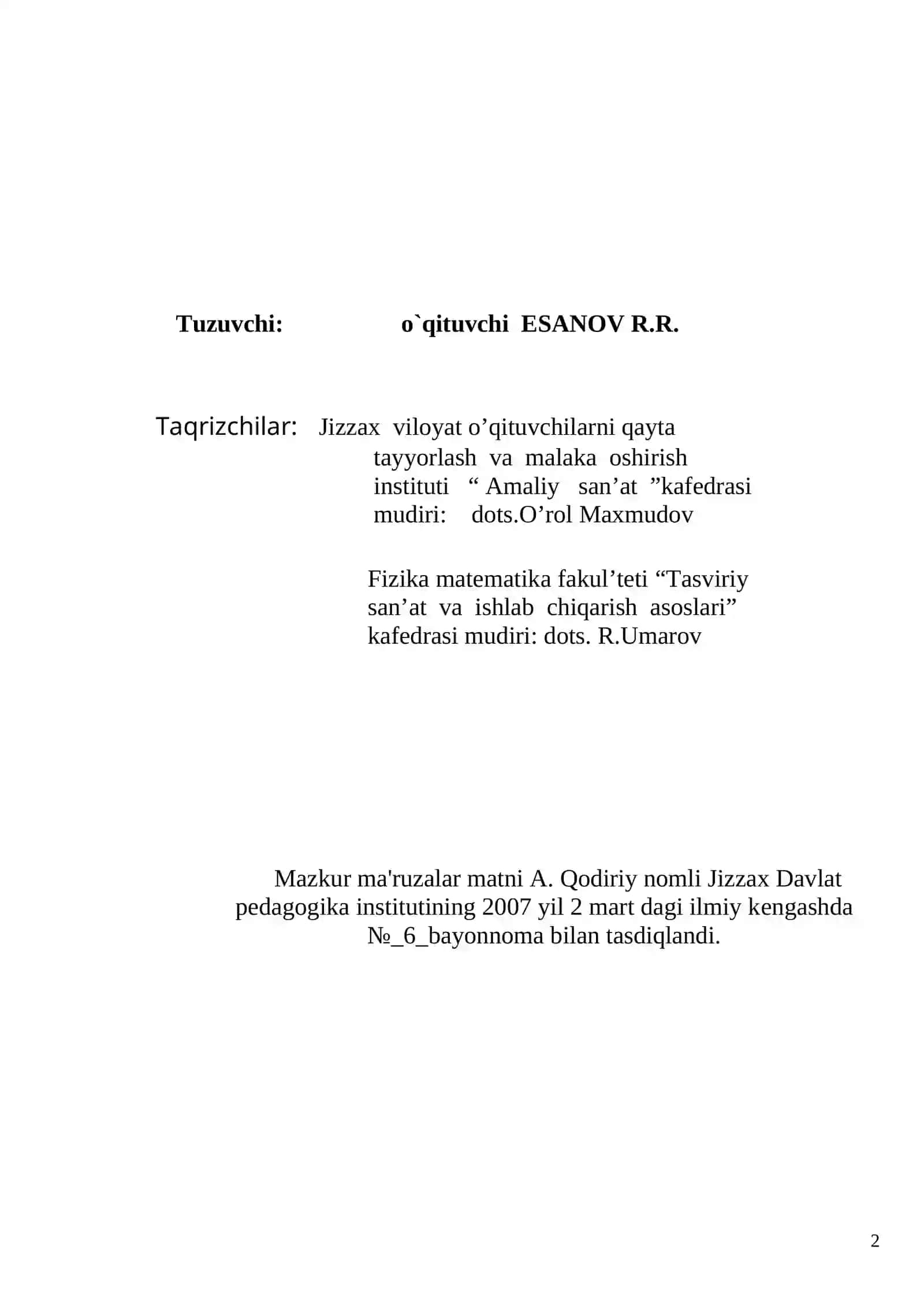 Tasviriy San'at va Muxandislik Grafikasi 2