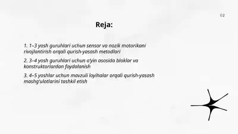 Maktabgacha taʼlim tashkilotlarida turli yosh guruhlarida qurish - yasashga oʻrgatish metodlari 2