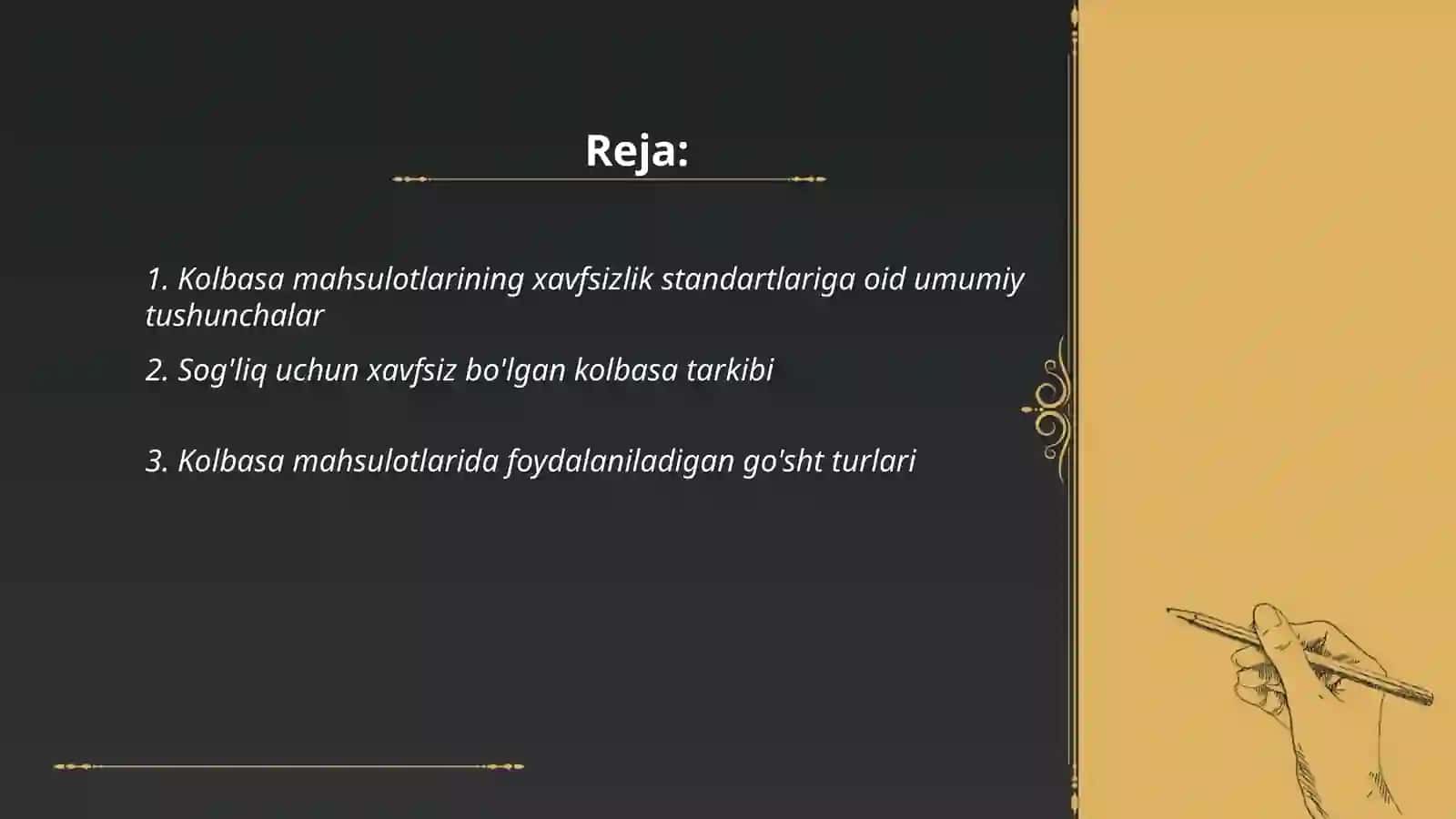 Kolbasa mahsulotlariga tegishli standartlarda xavfsizlik koʻrsatkichlarini aniqlash 2