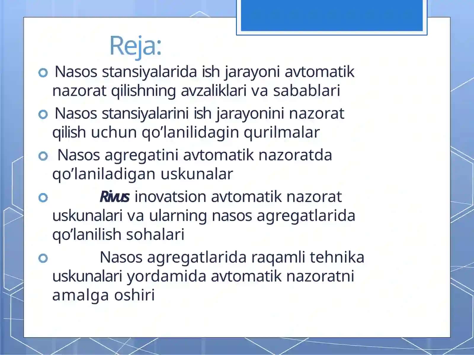 Nasos stansiyalari va nasos qurilmalarini avtomatlashtirish PPT | Avtomatika va energetika prezentatsiya 2