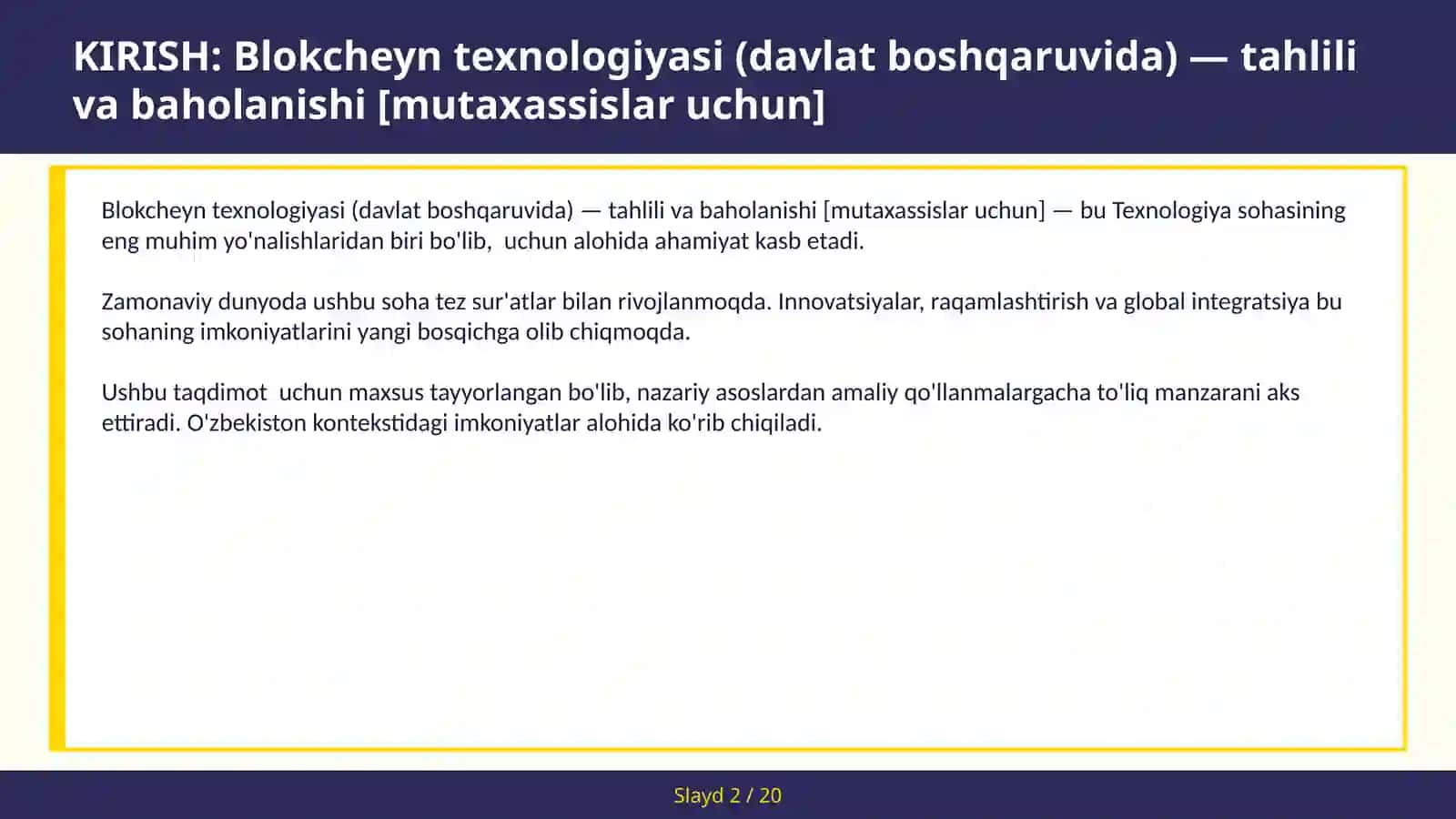 Blokcheyn texnologiyasi (davlat boshqaruvda) - tahlili va baholanishi [mutaxassislar uchun] 2