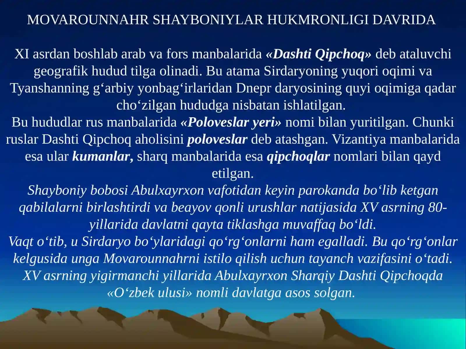 O‘ZBEKISTON TARIXIXVI-XXasrboshlari 2