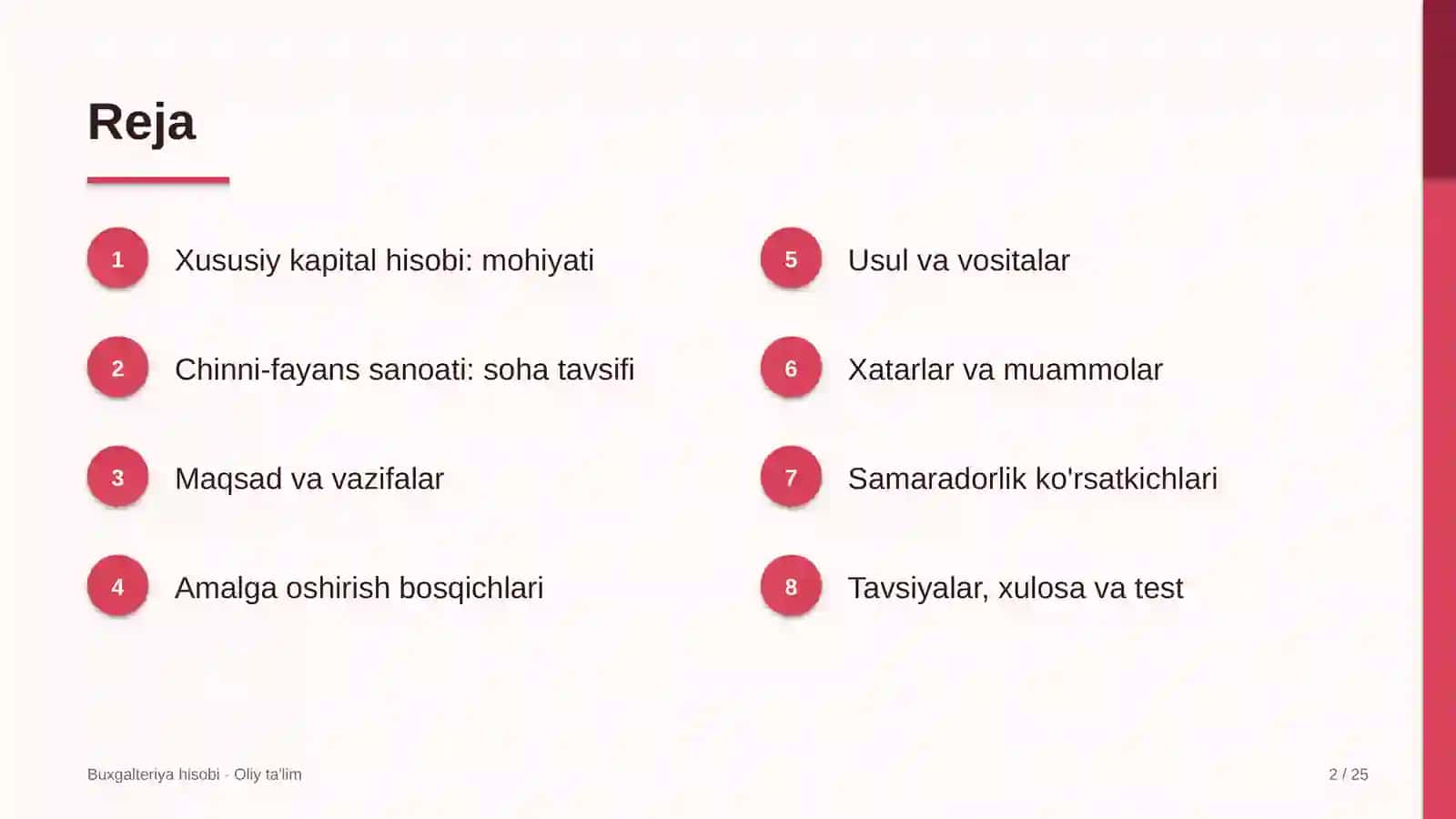 Chinni-fayans sanoatida xususiy kapital hisobi 2