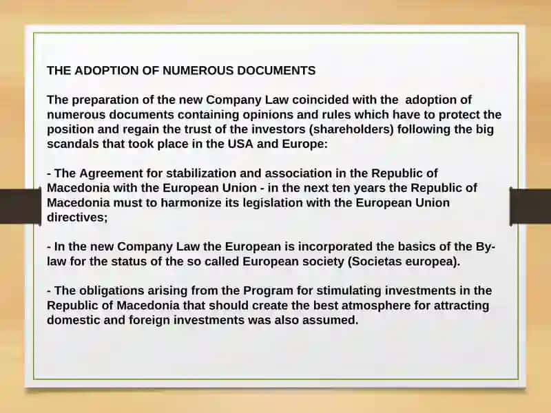 - Tags (comma-separated): Company Law, Republic of Macedonia, EU directives, Investments, European society, Legislation harmonization 2