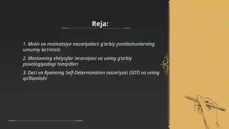 Xorij psixologiyasida motiv va motivatsiya muammosi 2