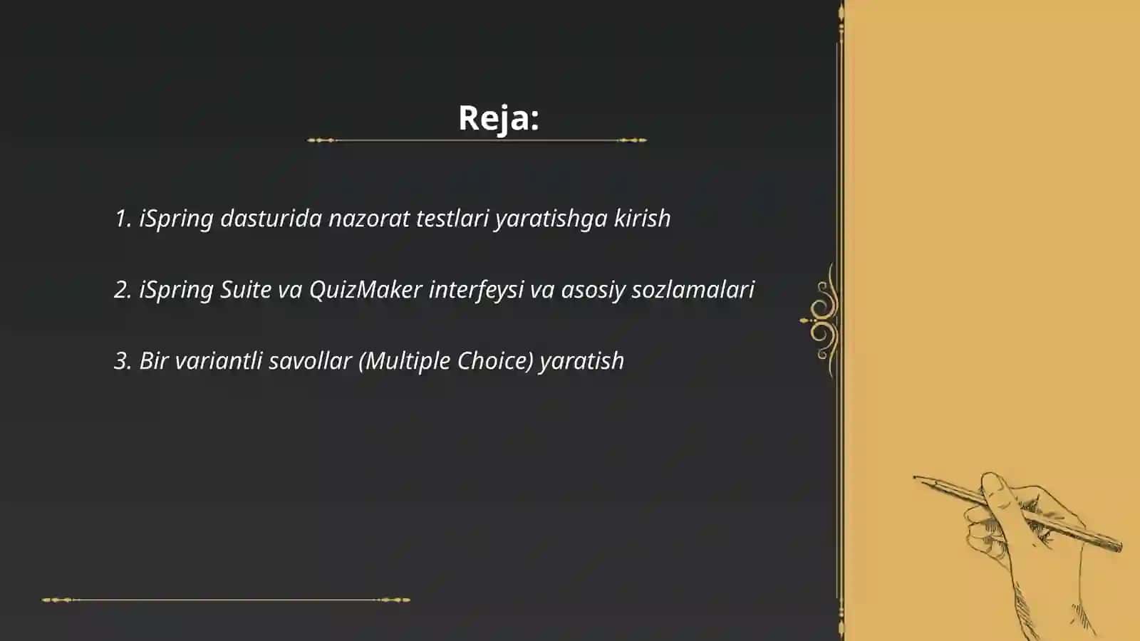 iSpring dasturida nazorat testlari yaratish 2