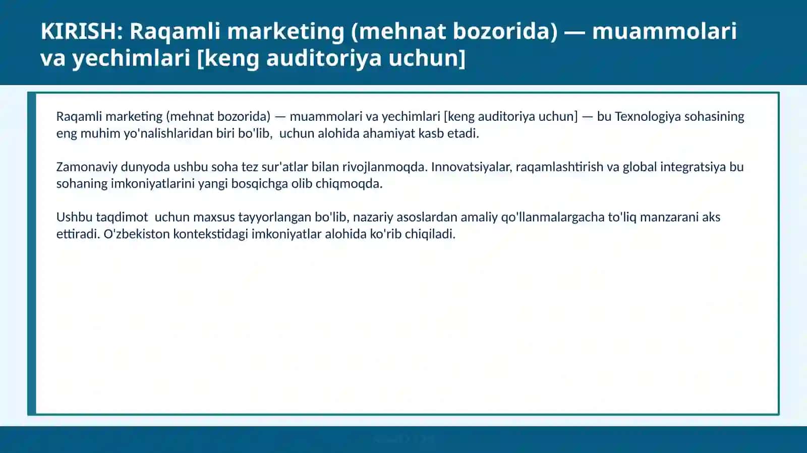 Raqamli marketing (mehnat bozorida) — muammolari va yechimlari [keng auditoriya uchun] 2
