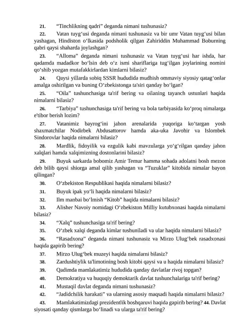 TARBIYA FANI BOʻYICHA SAVOLLAR 2