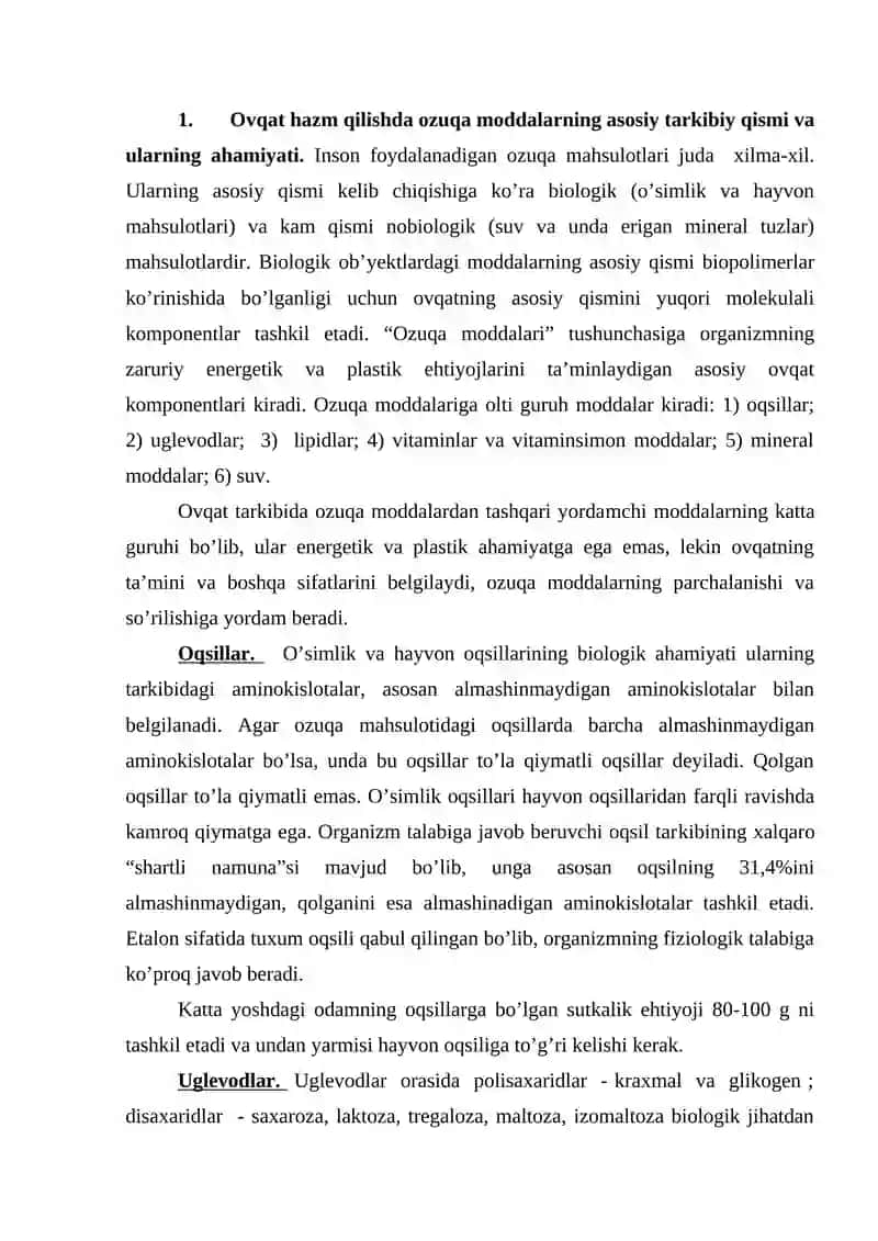 Ovqatlanish va ovqat hazm qilish biokimyosi 2