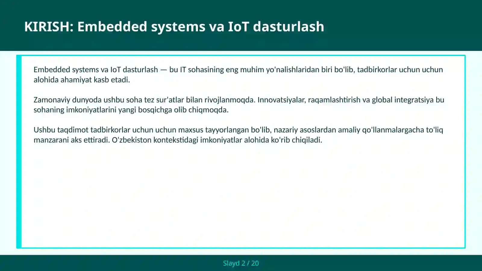 EMBEDDED SYSTEMS VA IOT DASTURLASH 2