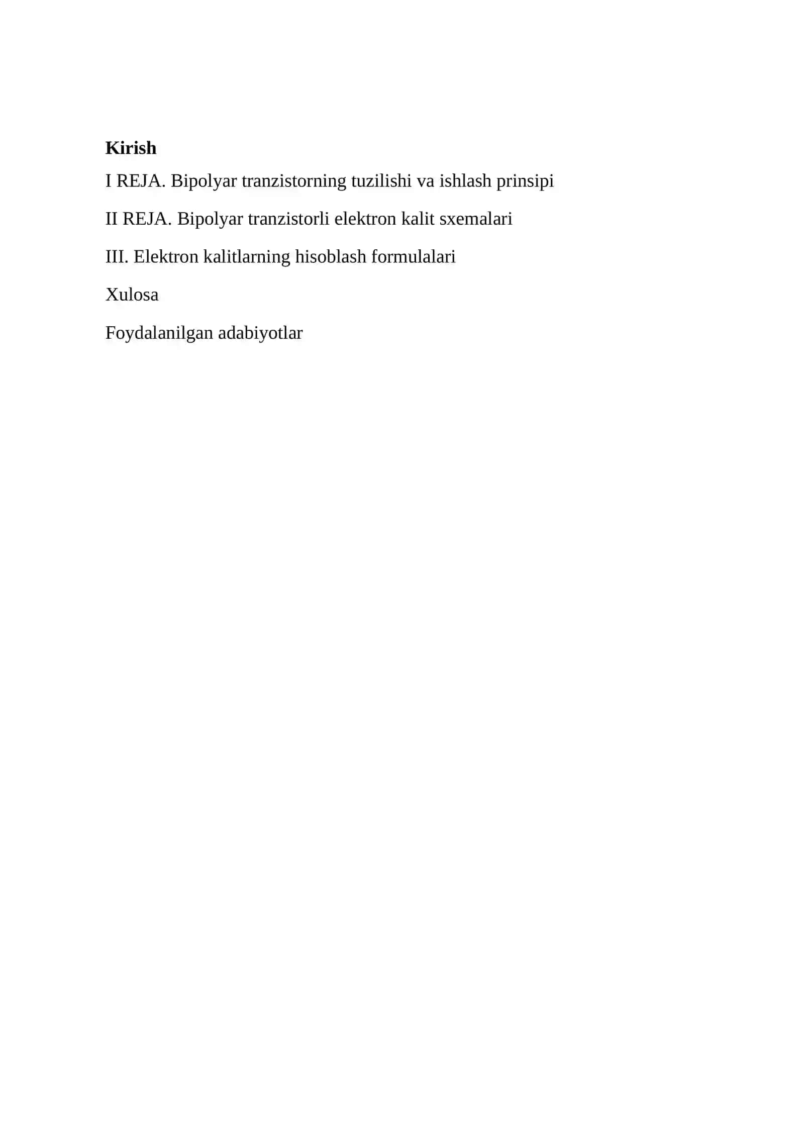 Bipolyar tranzistorli elektron kalit sxemalar. 2