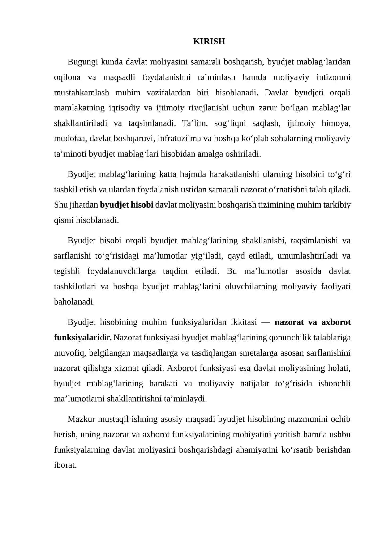 BYUDJET HISOBINING NAZORAT VA AXBOROT FUNKSIYALARI 2
