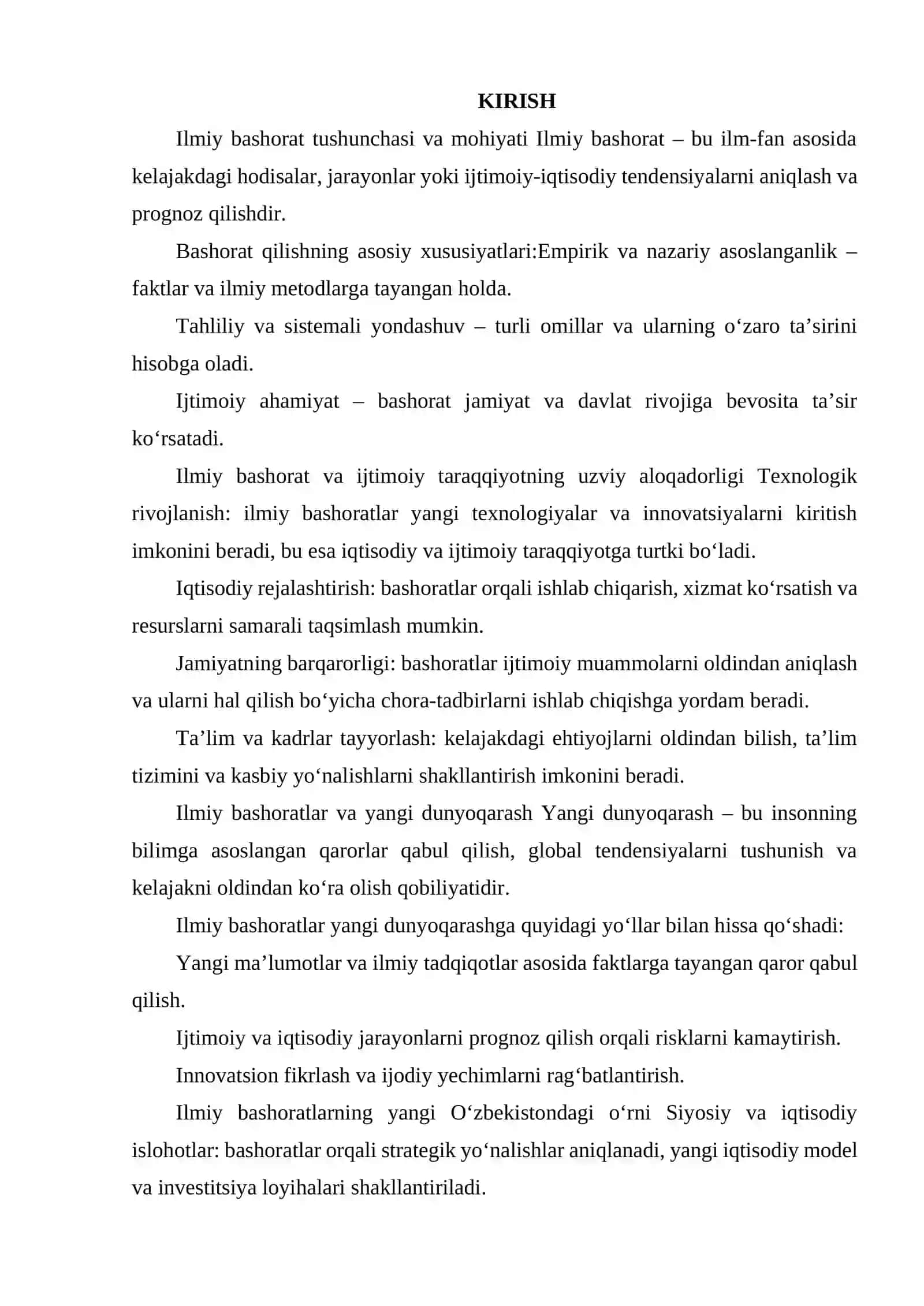 ILMIY BASHORATLARNI IJTIMOIY TARAQIYOT BILAN UZVIY ALOQADORLIGI. ILMIY BASHORATLARNI YANGI DUNYOQARASH VA YANGI O‘ZBEKISTON TAKOMILIDAGI TUTGAN O‘RNI. 2