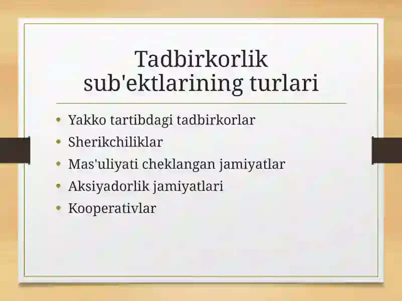 Tadbirkorlik sub’ektlarida biznes g‘oyasi va falsafasi 2