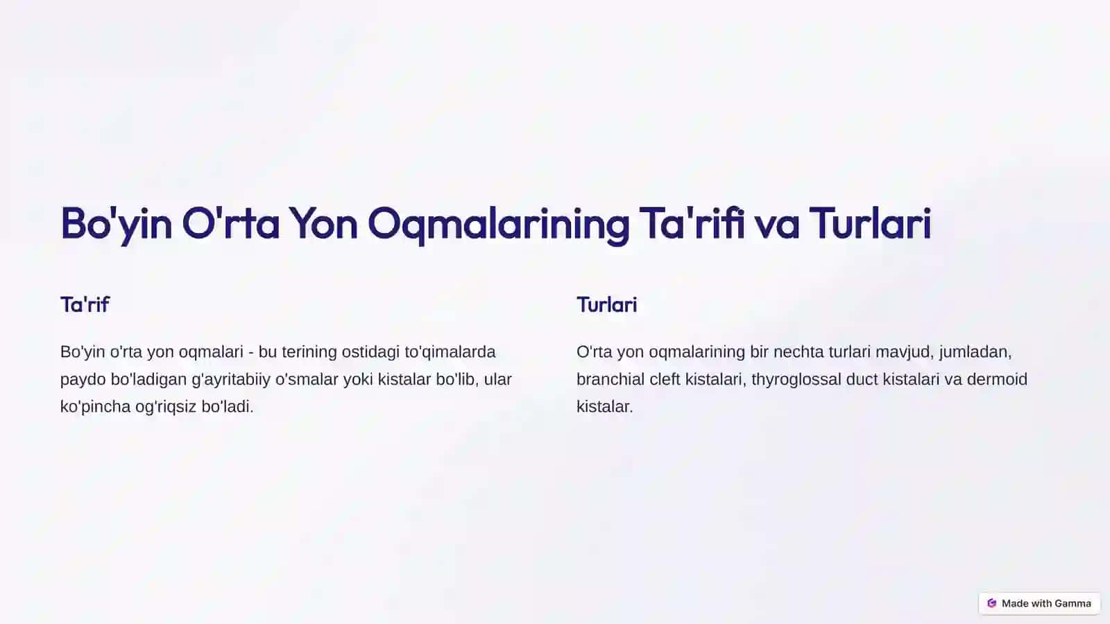 Bo'yin O'rta Yon Oqmalari va Kistalar 2