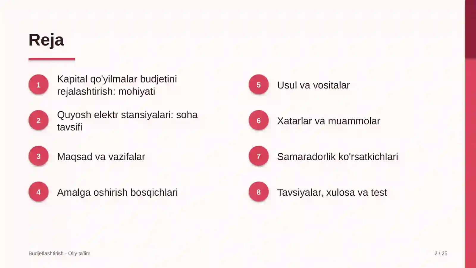 quyosh elektr stansiyalarida kapital qo'yilmalar budjetini rejalashtirish 1426 2