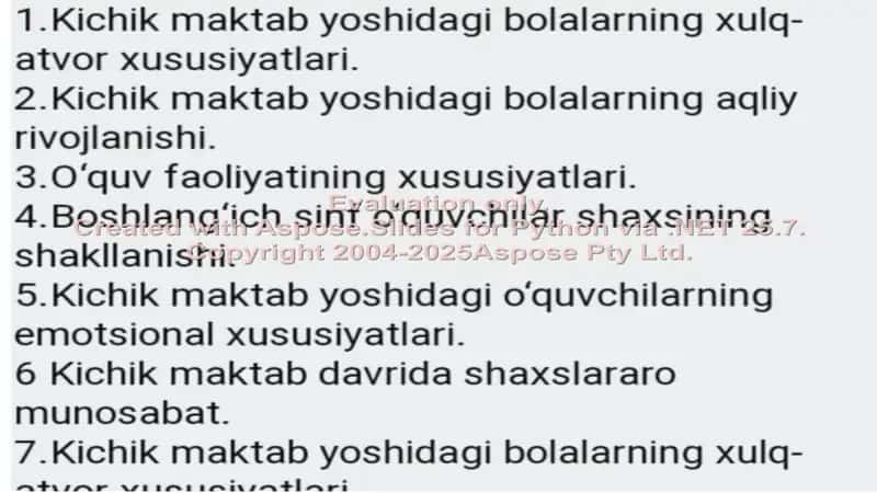 Kichik maktab yoshi davrida psixik rivojlanish xususiyatlari 2