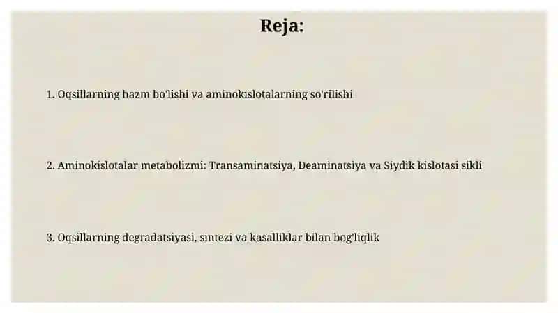 Odam organizmda oqsilning biyokimyoviy oʻzgarishi 2