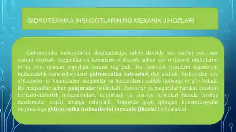 Gidrotexnika inshootlarining mexanik jihozlari va zatvorlar 2
