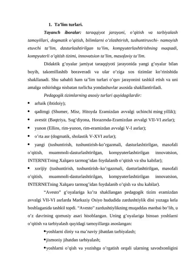 TA'LIM METODLARI TASNIFI TA'LIM SHAKLLARINING TASNIFI 2