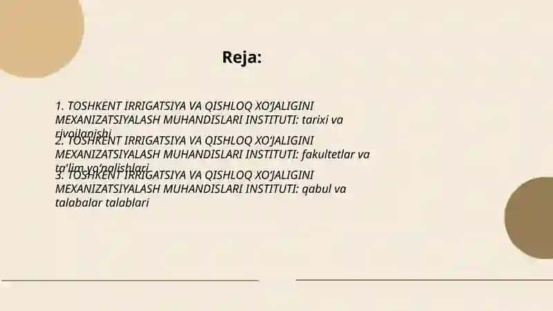 TOSHKENT IRRIGATSIYA VA QISHLOQ XOʻJALIGINI MEXANIZATSIYALASH MUHANDISLARI INSTITUTI 2